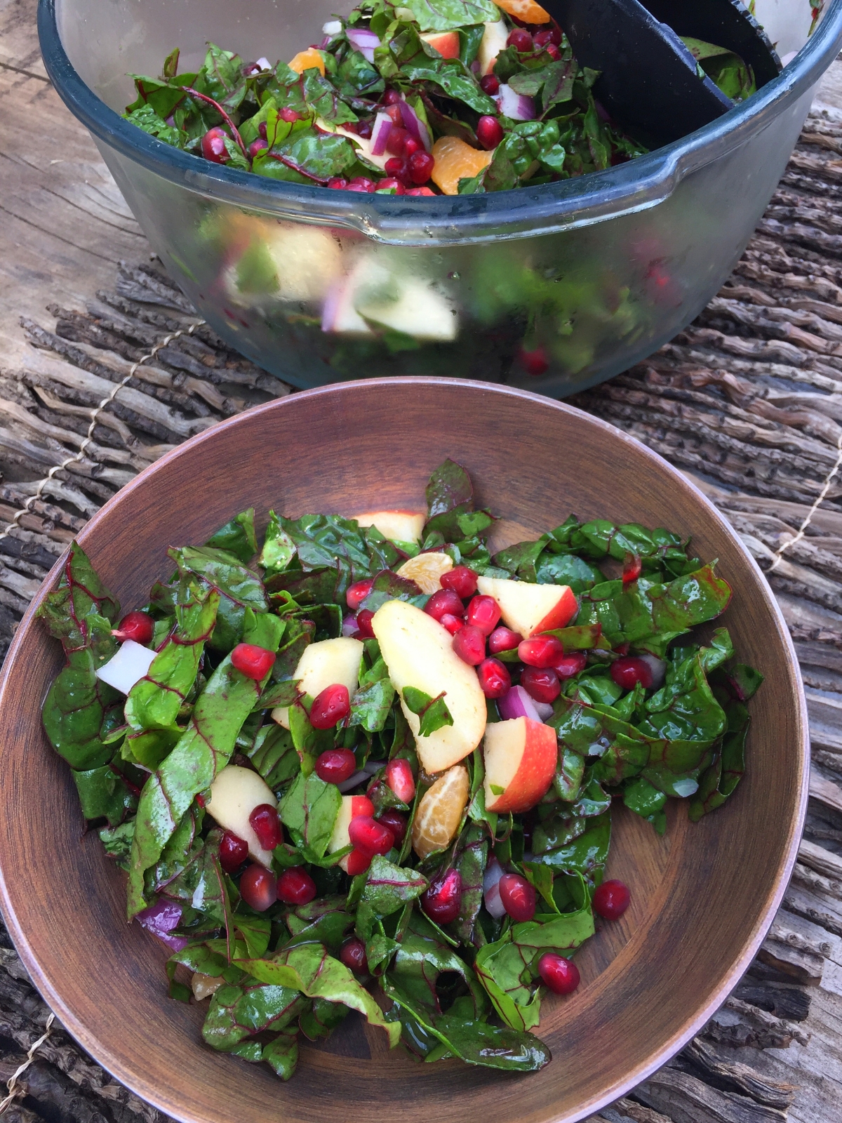 Swiss Chard & Pomegranate Salad with No Oil Dressing